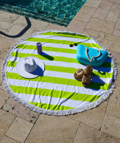 Neon Stripe Oversized Round Beach Towel