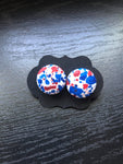 Americana Fabric Cover Button Earrings