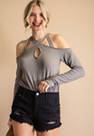Out In The Open Cold Shoulder Top in Espresso