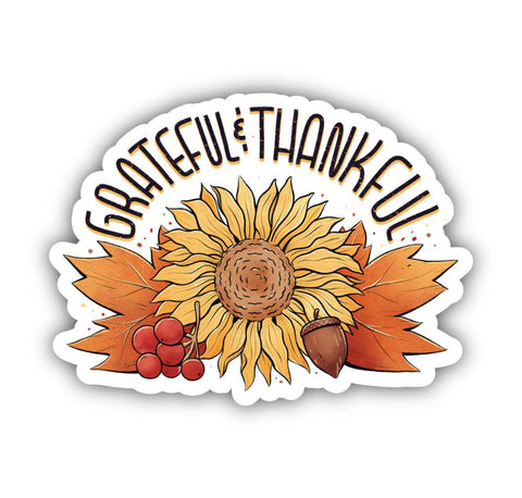Grateful & Thankful Autumn Leaves & Sunflower Sticker