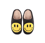 Smiley Face Fuzzy Slippers in Black