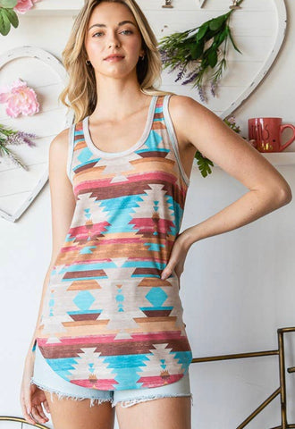 M ONLY Sedona Summer Aztec Tank Top in taupe multi