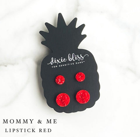 Mommy & Me in Lipstick Red - Dixie Bliss - Duo Stud Earring Set
