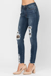 3, 5 & 18W Judy Blue: Welcome to the Jungle - Leopard Patch Skinny Jeans