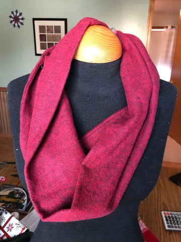 Red Knit Flannel Infinity Scarf