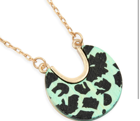 Mint Leopard Half Moon Necklace