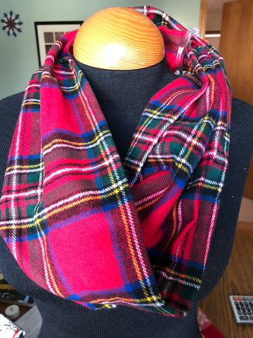 Red Multi Plaid Flannel Infinity Scarf