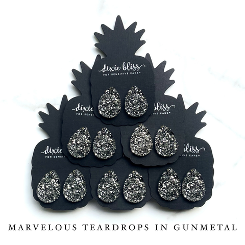 Marvelous Teardrops in Gunmetal - Dixie Bliss - Single Stud Earrings